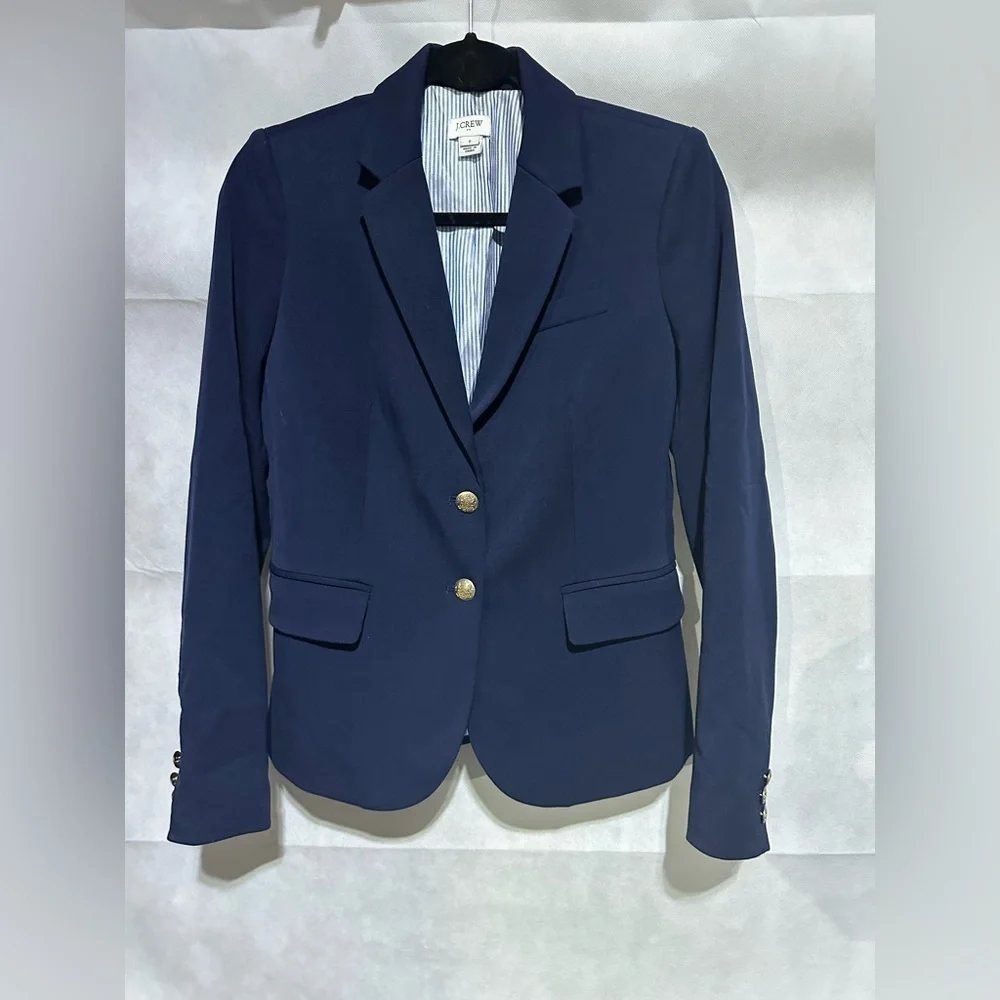 J Crew Women’s 2 Blazer Navy Blue Gold Button School Boy Jacket Classic Preppy